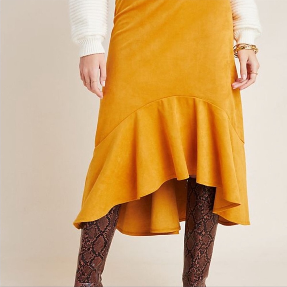 Anthropologie Maeve Suede Flounced Midi Skirt